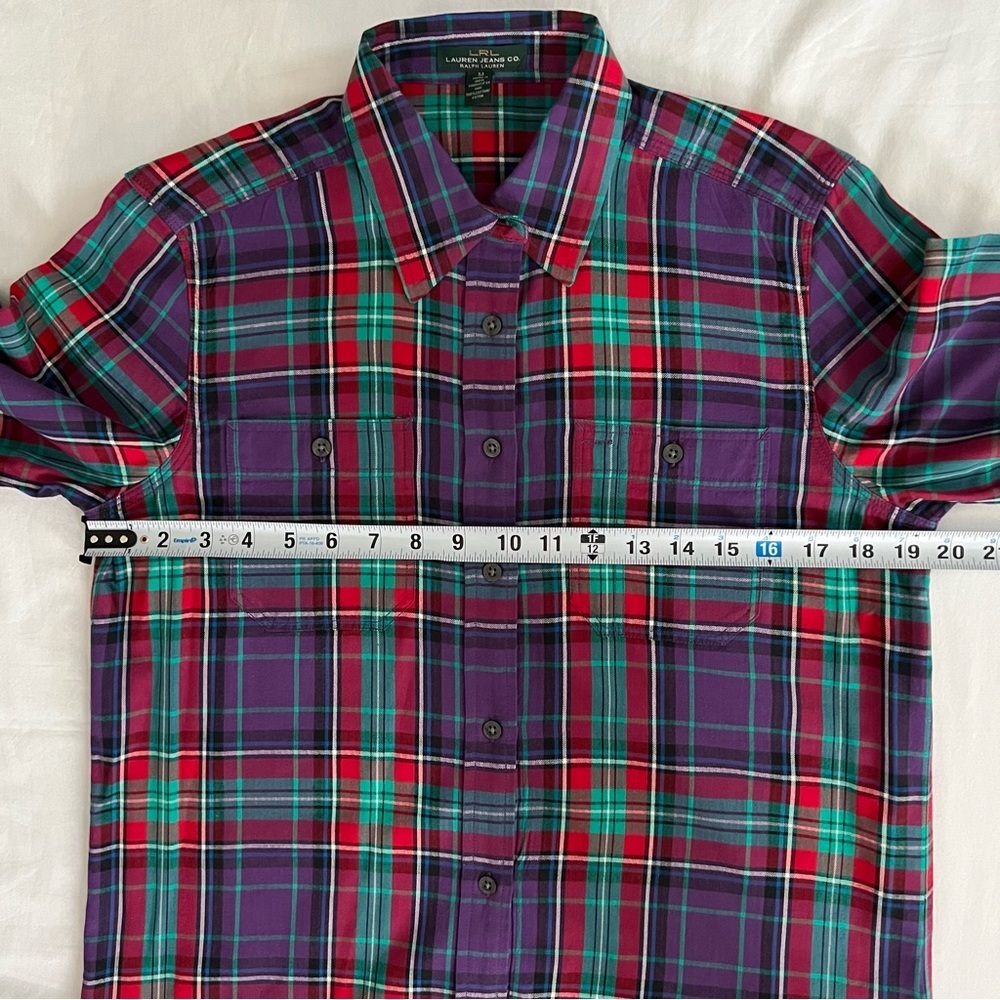 Lauren Ralph Lauren Women's Button Front Shirt Size M Purple Plaid Long Sleeve - Picture 7 of 9